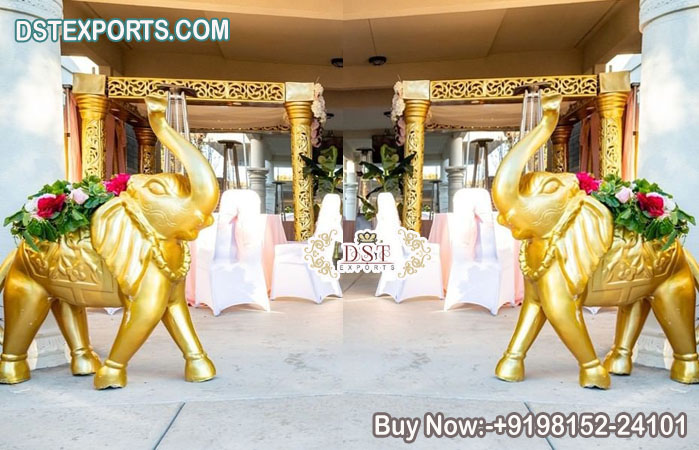 Royal FRP Golden Elephant Statues For Entrance