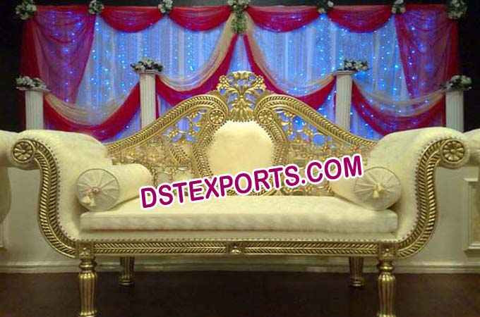 Wedding Golden Wooden Carved Love Seaters