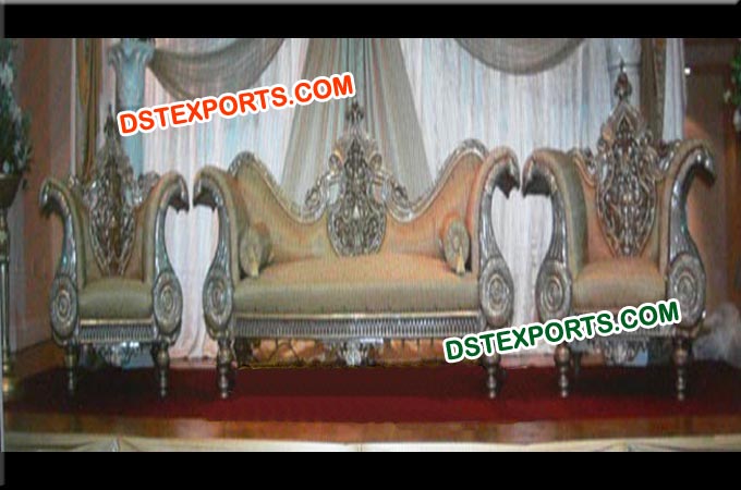 Indian Wedding Silver Metal Carved Sofa Set