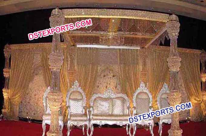 Indian Wedding  Golden Crystal Pillars Stage