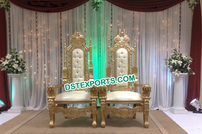 Designer Golden Bride Groom Chairs Set