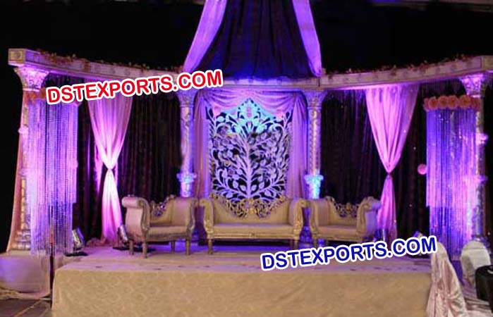 Asian Wedding Crystal Stage With Flower Backdrop
