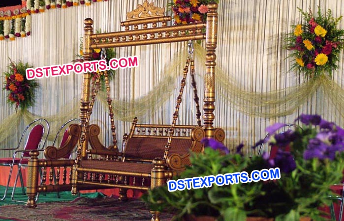 Wedding Golden Swing With Maroon Carvings