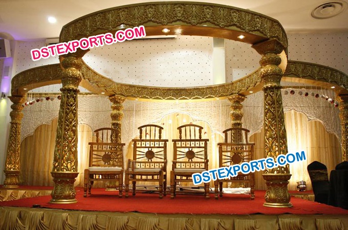 Indian Wedding Golden Carved Fiber Mandap Sets