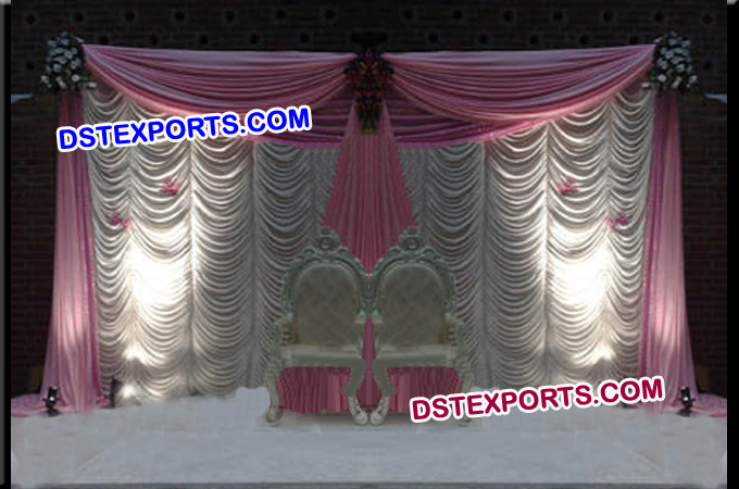 Indian Wedding White Pink Stage Backdrop