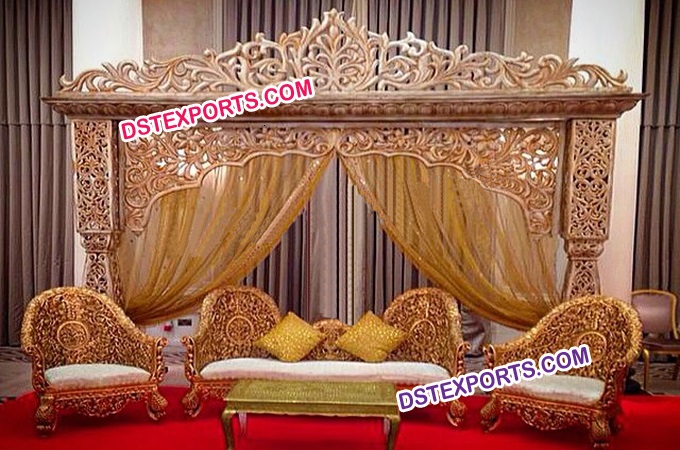 Royal Indian Wedding Bollywood Golden Carved Stage