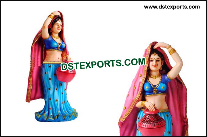 Rajasthani Small Lady Fiber Statue