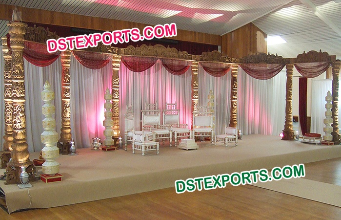 Indian Wedding Wooden Carved Pillar Stage