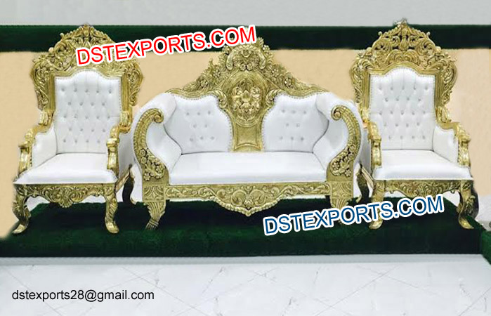 Latest Golden Carved Wedding Throne Set