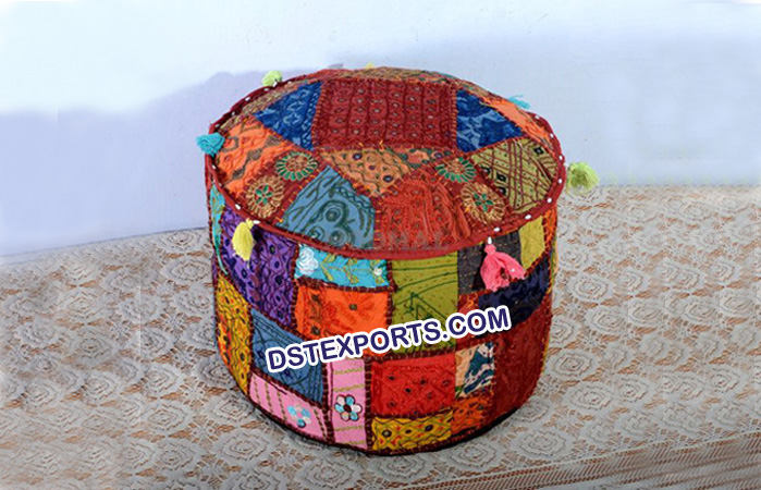 Colorful Indian Wedding Patchwork Pouf