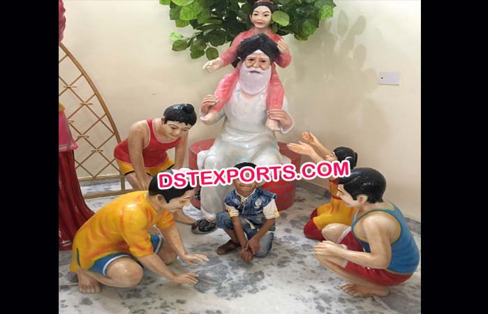 Punjabi Culture Fiber Statue with Playing Children
