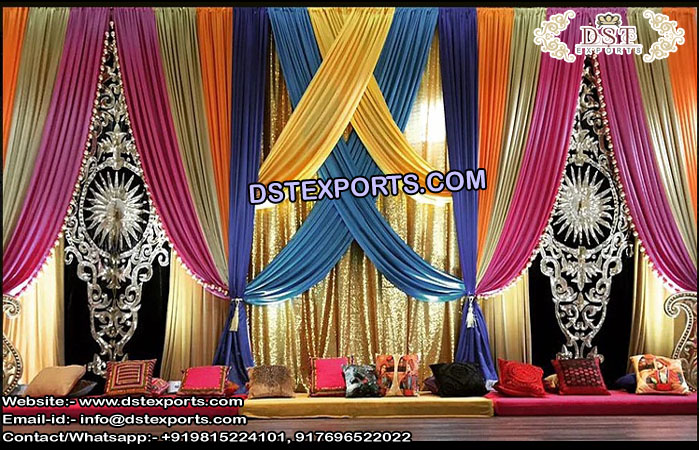 Punjabi Mehndi Stage Embroidered Curtain Set