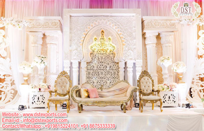Elegant Ivory Theme Wedding Stage Frame Setup