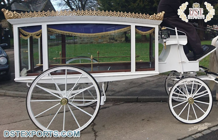 Classic White Coffin Horse Carriage