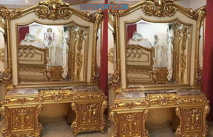 Golden Carved Dressing Table For Home