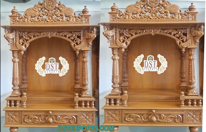 Buy Peacock Wooden Pooja Temple For Home