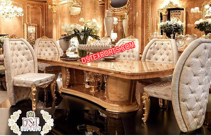 Royal Golden Carved 8 Seater Dining Set