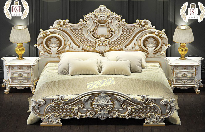Premium White Gold Finish Bedroom Furniture Set