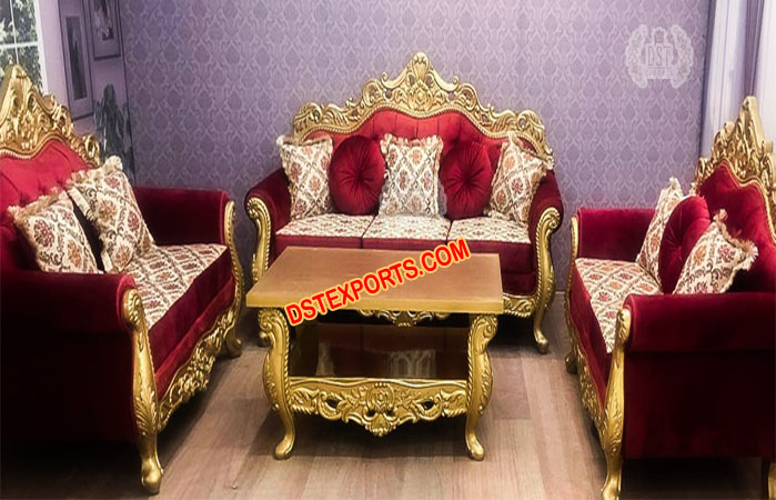 Luxurious Red & Gold Finish Livingroom Furniture