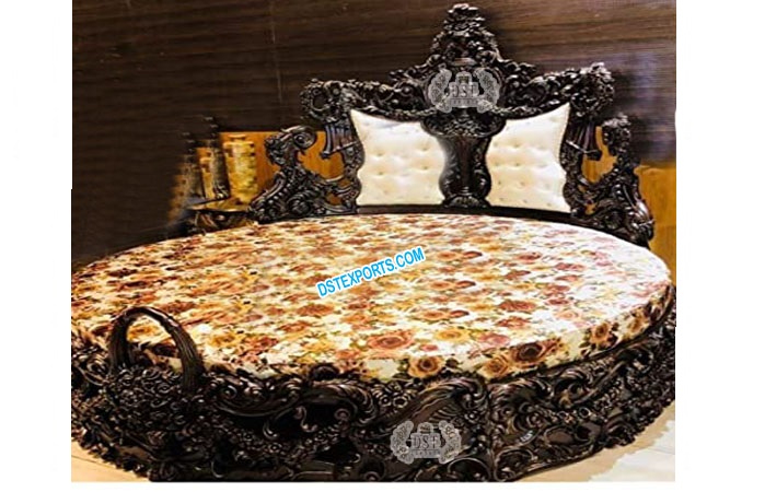 Deluxe Fully Carved Teak Wood Circular Bed