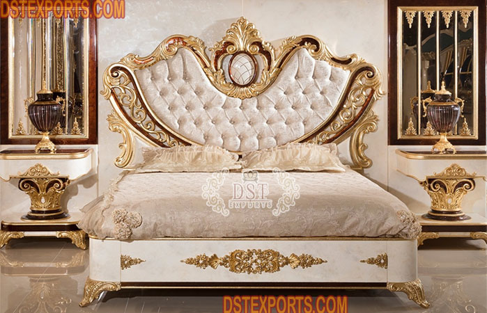 Luxurious High Back Carved Bed With Nightstands