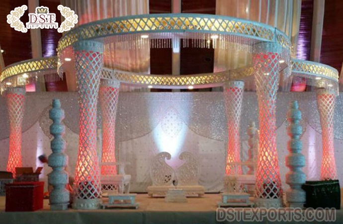 Dazzling Diamond Cut Pillars Wedding Mandap