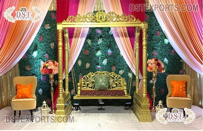 Indian Wedding Stage Golden Swing Set