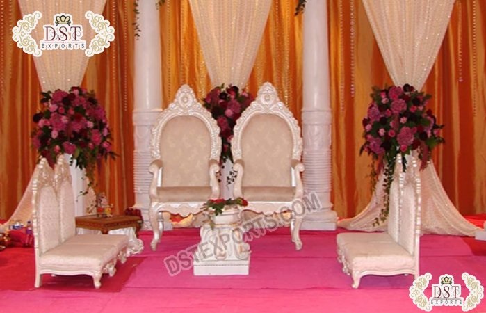 Modern Indian Wedding Silver Carved Mandap Chairs