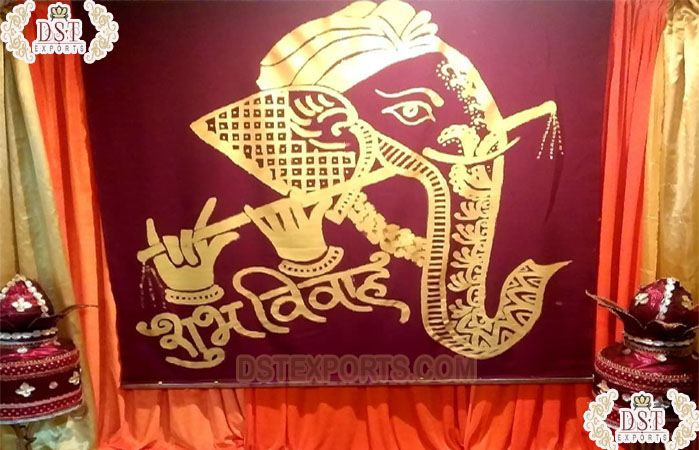 Wedding Stage Red Ganesha Backdrop Curtain