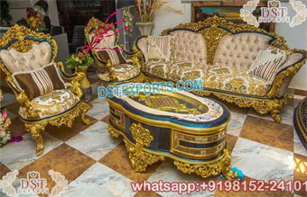 Fancy Gold Polished Baroque Style Sofa Set
