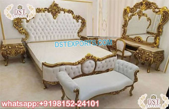 Premium Quality Gold Finish King Bedroom Furniture
