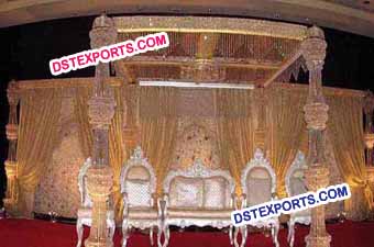 Indian Wedding  Golden Crystal Pillars Stage