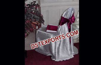 Silver Chair Cover With Maroon Sashas