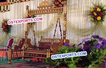 Wedding Golden Swing With Maroon Carvings