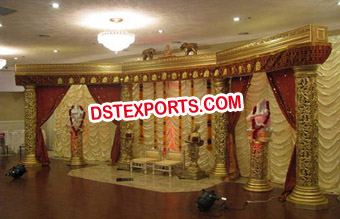 Asian Wedding Golden Carving Stage Set