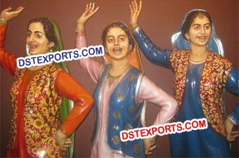 Punjabi Fiber Ladies In Gidha Statues