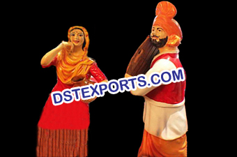 Punjabi Dancing Couple Fiber Statues