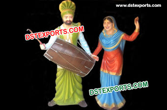 Punjabi Couple Dancing Fiber Statue