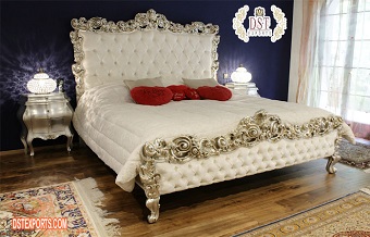 French Style Leather Fitted  Bed With Nightstands