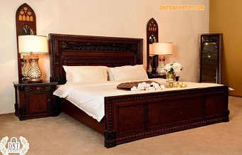 Classic Indian Walnut Finish King Bed