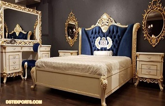 Golden Carved King Master Bedroom Furniture