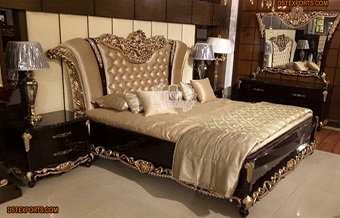 Teak Wood Finish Baroque Bedroom Furniture